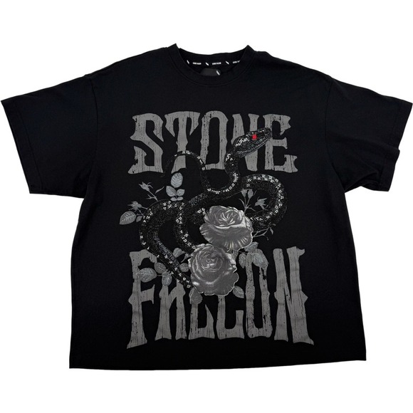 Stone Falcon Other - STONE FALCON XL T-Shirt Black Snake Rose Rhinestone Graphic Streetwear Tee